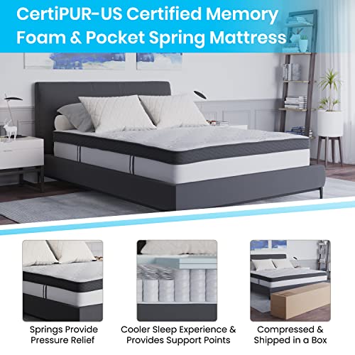 Flash Furniture Capri Comfortable Sleep 12 Inch CertiPUR-US Certified Memory Foam & Pocket Spring Mattress, Queen Mattress in a Box