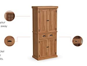 Homestyles Nantucket Storage Cabinet Kitchen Pantry with Drawers and Adjustable Shelves, 71.5 Inch Height, Natural Brown Maple Finish