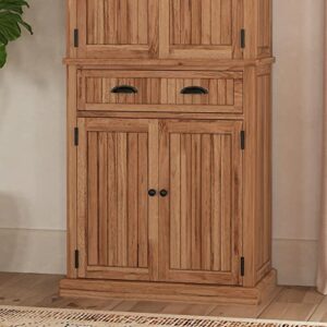 Homestyles Nantucket Storage Cabinet Kitchen Pantry with Drawers and Adjustable Shelves, 71.5 Inch Height, Natural Brown Maple Finish