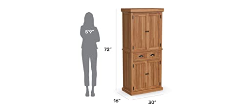 Homestyles Nantucket Storage Cabinet Kitchen Pantry with Drawers and Adjustable Shelves, 71.5 Inch Height, Natural Brown Maple Finish