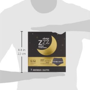 Always Zzzs Overnight Disposable Period Underwear For Women, Size Small/Medium, Black Period Panties, Leakproof, 7 Count x 2 Packs (14 Count total)