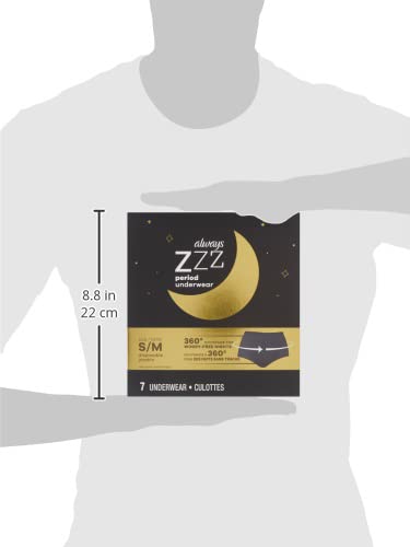 Always Zzzs Overnight Disposable Period Underwear For Women, Size Small/Medium, Black Period Panties, Leakproof, 7 Count x 2 Packs (14 Count total)