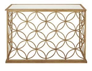 deco 79 metal geometric console table with mirrored glass top, 47″ x 15″ x 32″, gold