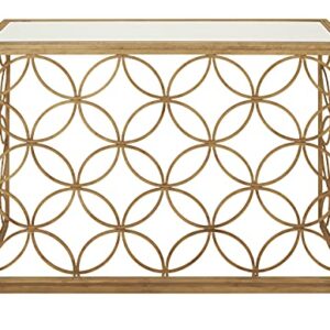 Deco 79 Metal Geometric Console Table with Mirrored Glass Top, 47" x 15" x 32", Gold