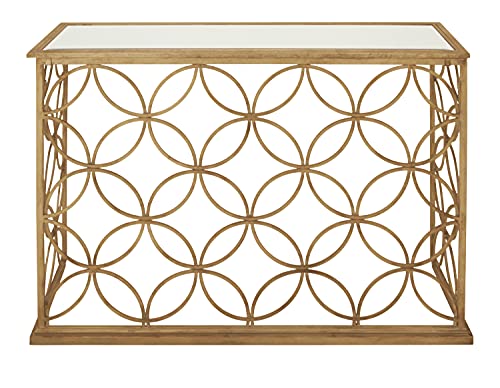 Deco 79 Metal Geometric Console Table with Mirrored Glass Top, 47" x 15" x 32", Gold