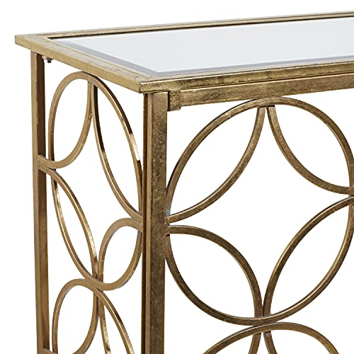 Deco 79 Metal Geometric Console Table with Mirrored Glass Top, 47" x 15" x 32", Gold