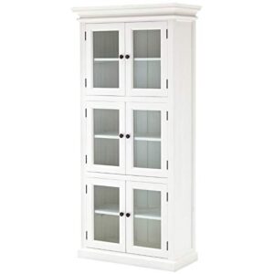 novasolo halifax pure white mahogany wood storage cabinet/pantry unit with glass doors and 6 shelves