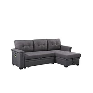 lilola home ashlyn dark gray reversible sleeper sectional sofa with storage chaise, usb charging ports and pocket