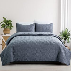 peace nest 3 piece quilted coverlet set king size lightweight, all season bedspread bed cover with pillow shams, dark gray((106″x90″)