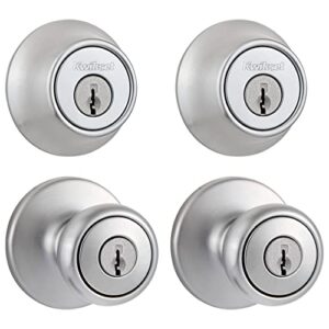 kwikset 242 tylo entry knob and single cylinder deadbolt project pack in satin chrome
