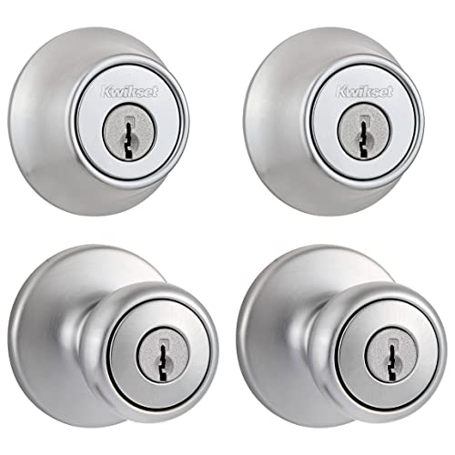 Kwikset 242 Tylo Entry Knob and Single Cylinder Deadbolt Project Pack in Satin Chrome