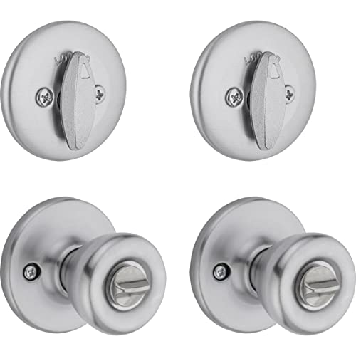 Kwikset 242 Tylo Entry Knob and Single Cylinder Deadbolt Project Pack in Satin Chrome