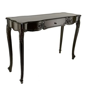 benjara troy 32 inch classic wood console table, 1 drawer, floral cared, brown