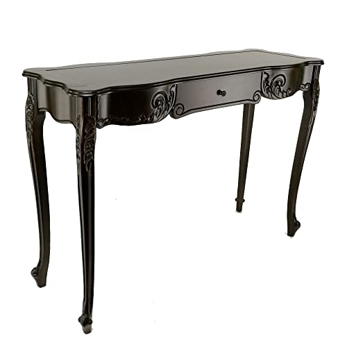 Benjara Troy 32 Inch Classic Wood Console Table, 1 Drawer, Floral Cared, Brown