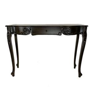 Benjara Troy 32 Inch Classic Wood Console Table, 1 Drawer, Floral Cared, Brown