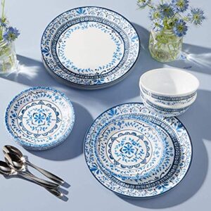 Corelle Vitrelle 18-Piece Service for 6 Dinnerware Set, Triple Layer Glass and Chip Resistant, Lightweight Round Plates and Bowls Set, Portofino