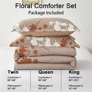 Yiran 3 Pieces Comforter Set with 2 Pillowcases Floral Comforter for Soft Microfiber Queen Size Bedding Set for All Seasons 90"x90"