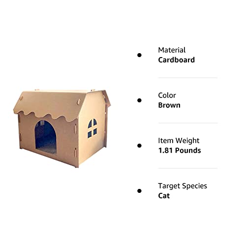 SVY Cozy Cat House with Scratcher Pad, Made of Corrugated Cardboard, Ideal for Cats & Kittens & Small Dogs & Small Animals. (Castle)