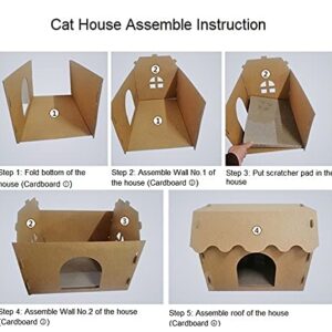 SVY Cozy Cat House with Scratcher Pad, Made of Corrugated Cardboard, Ideal for Cats & Kittens & Small Dogs & Small Animals. (Castle)