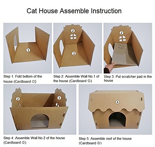 SVY Cozy Cat House with Scratcher Pad, Made of Corrugated Cardboard, Ideal for Cats & Kittens & Small Dogs & Small Animals. (Castle)