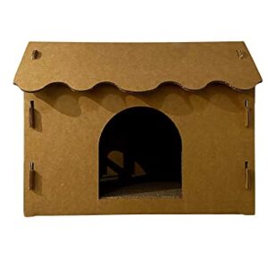 SVY Cozy Cat House with Scratcher Pad, Made of Corrugated Cardboard, Ideal for Cats & Kittens & Small Dogs & Small Animals. (Castle)