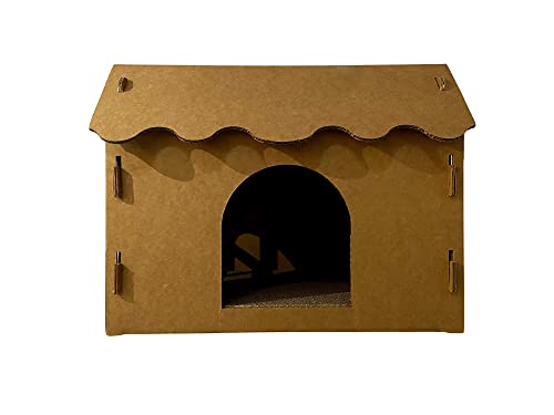 SVY Cozy Cat House with Scratcher Pad, Made of Corrugated Cardboard, Ideal for Cats & Kittens & Small Dogs & Small Animals. (Castle)