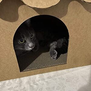 SVY Cozy Cat House with Scratcher Pad, Made of Corrugated Cardboard, Ideal for Cats & Kittens & Small Dogs & Small Animals. (Castle)