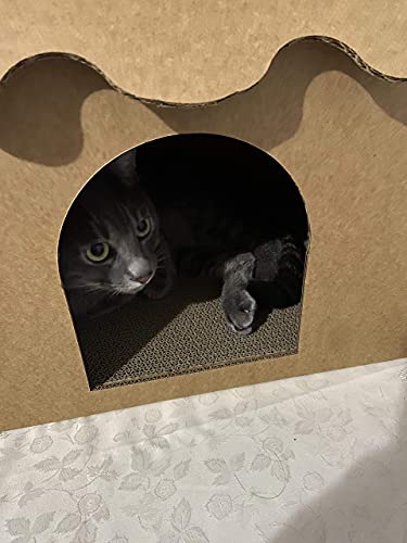 SVY Cozy Cat House with Scratcher Pad, Made of Corrugated Cardboard, Ideal for Cats & Kittens & Small Dogs & Small Animals. (Castle)