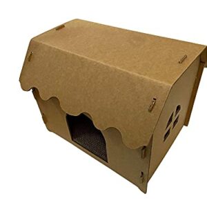 SVY Cozy Cat House with Scratcher Pad, Made of Corrugated Cardboard, Ideal for Cats & Kittens & Small Dogs & Small Animals. (Castle)