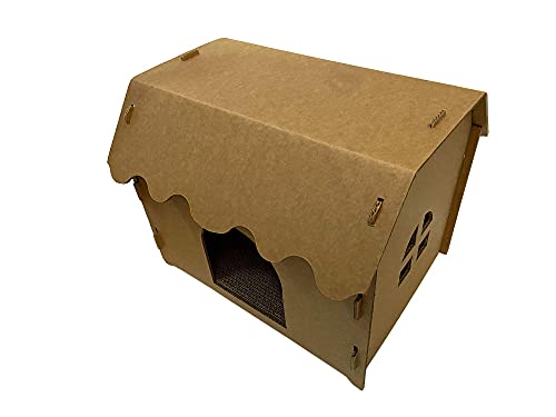 SVY Cozy Cat House with Scratcher Pad, Made of Corrugated Cardboard, Ideal for Cats & Kittens & Small Dogs & Small Animals. (Castle)