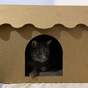 SVY Cozy Cat House with Scratcher Pad, Made of Corrugated Cardboard, Ideal for Cats & Kittens & Small Dogs & Small Animals. (Castle)