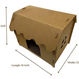 SVY Cozy Cat House with Scratcher Pad, Made of Corrugated Cardboard, Ideal for Cats & Kittens & Small Dogs & Small Animals. (Castle)