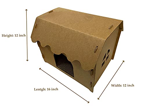 SVY Cozy Cat House with Scratcher Pad, Made of Corrugated Cardboard, Ideal for Cats & Kittens & Small Dogs & Small Animals. (Castle)