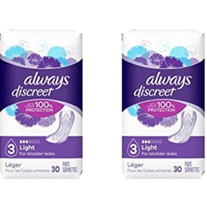 Always Discreet, Incontinence Light Pads, 3 Drops - 30 Pads each (Value Pack of 2)