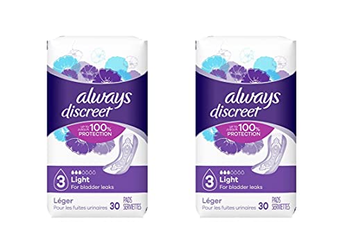 Always Discreet, Incontinence Light Pads, 3 Drops - 30 Pads each (Value Pack of 2)