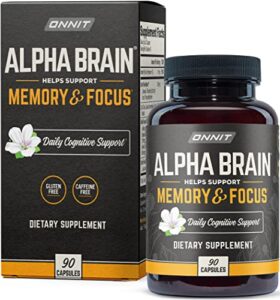 onnit alpha brain premium nootropic brain supplement, 90 count, for men & women – caffeine-free focus capsules for concentration, brain & memory support – brain booster cat’s claw, bacopa, oat straw