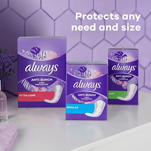 Always Anti-Bunch Xtra Protection Absorbency Daily Liners for Women, Extra Long, Unscented, 92 Count x 4 Packs (368 Count Total)