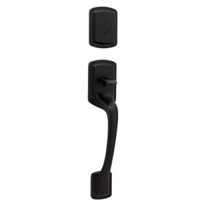 kwikset prague handleset with round pismo door knob featuring smartkey security – single cylinder – matte black