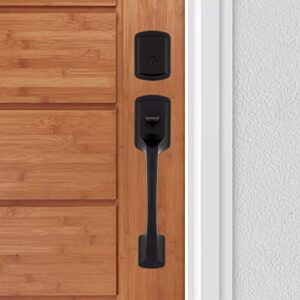 Kwikset Prague Handleset with Round Pismo Door Knob featuring SmartKey Security - Single Cylinder - Matte Black