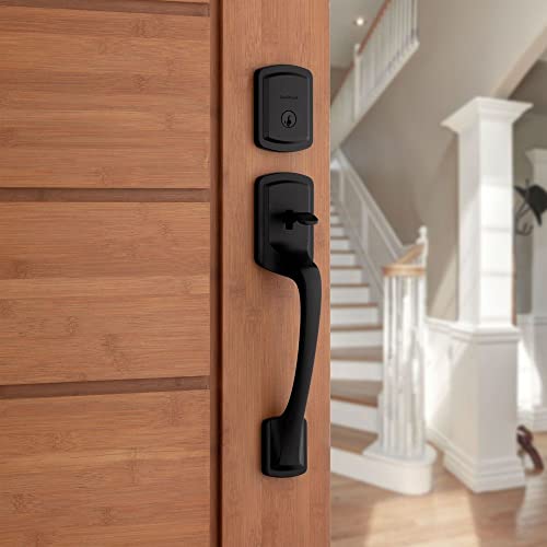 Kwikset Prague Handleset with Round Pismo Door Knob featuring SmartKey Security - Single Cylinder - Matte Black