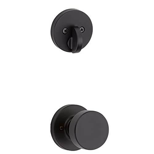 Kwikset Prague Handleset with Round Pismo Door Knob featuring SmartKey Security - Single Cylinder - Matte Black