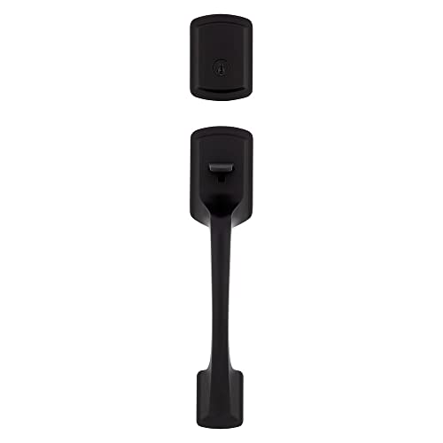 Kwikset Prague Handleset with Round Pismo Door Knob featuring SmartKey Security - Single Cylinder - Matte Black