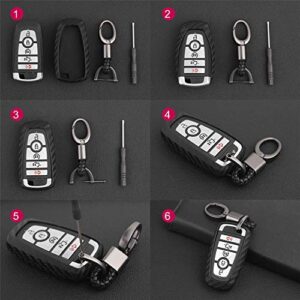 M.JVisun Soft Silicone Rubber Carbon Fiber Texture Cover Car Key Fob Case For Ford Ecosport Edge Escape Explorer F-150 Raptor F-250 F-350 F-450 F-550 Fusion Mondeo Mustang Ranger -Black-Weave Keychain