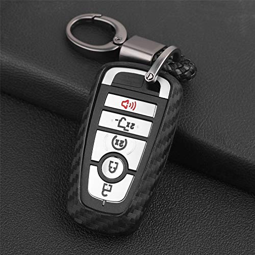 M.JVisun Soft Silicone Rubber Carbon Fiber Texture Cover Car Key Fob Case For Ford Ecosport Edge Escape Explorer F-150 Raptor F-250 F-350 F-450 F-550 Fusion Mondeo Mustang Ranger -Black-Weave Keychain