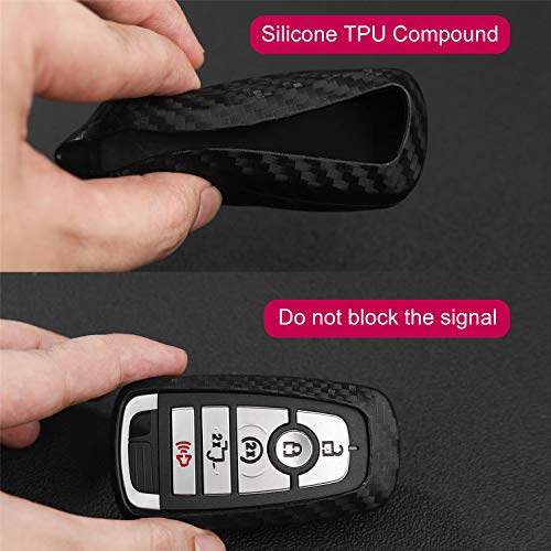 M.JVisun Soft Silicone Rubber Carbon Fiber Texture Cover Car Key Fob Case For Ford Ecosport Edge Escape Explorer F-150 Raptor F-250 F-350 F-450 F-550 Fusion Mondeo Mustang Ranger -Black-Weave Keychain