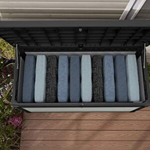 Keter Denali 150 Gallon Resin Large Deck Box-Organization and Storage for Patio Furniture, Outdoor Cushions, Garden Tools , Pool Toys, Grey & Black