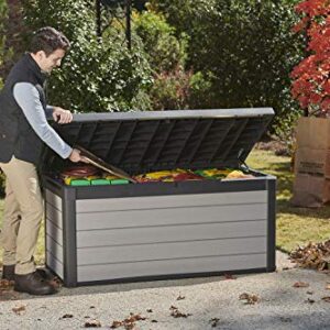 Keter Denali 150 Gallon Resin Large Deck Box-Organization and Storage for Patio Furniture, Outdoor Cushions, Garden Tools , Pool Toys, Grey & Black