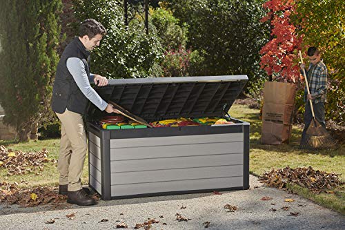 Keter Denali 150 Gallon Resin Large Deck Box-Organization and Storage for Patio Furniture, Outdoor Cushions, Garden Tools , Pool Toys, Grey & Black