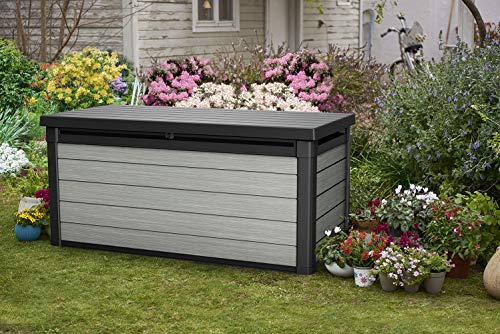 Keter Denali 150 Gallon Resin Large Deck Box-Organization and Storage for Patio Furniture, Outdoor Cushions, Garden Tools , Pool Toys, Grey & Black