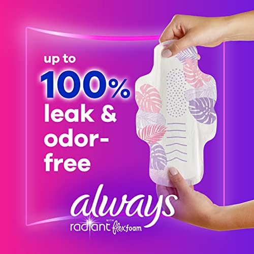 Always Radiant Feminine Pads For Women, Size 2 Heavy Flow Absorbency, Multipack, With Flexfoam, With Wings, Light Clean Scent, 26 Count x 3 Packs (78 Count total)